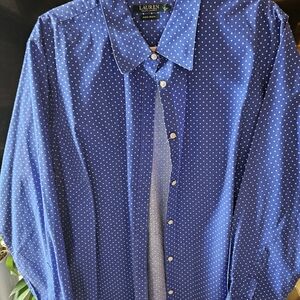 Lauren Ralph Lauren Blue Polka Dot Button-Up Blouse